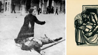 O θρήνος της μάννας πάνω από το νεκρό γιο της που ενέπνευσε τον Ρίτσο για τον Επιτάφιο και μια ξυλογραφία του Α. Τάσσου