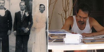 Στην αριστερή φωτό οι γεννήτορες την ημέρα του γάμου τους και στη δεξιά όταν όλα γράφονταν με το χέρι