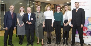 Τα πρόσωπα της εκδήλωσης (παρουσίαση Έκθεσης INTERAMERICAN και πάνελ για τη Βιώσιμη Ανάπτυξη). Από αριστερά: Γιάννης Ρούντος (INTERAMERICAN), Σταυρούλα Σταματοπούλου (Ernst & Young), Δημήτρης Δανηλάτος (CSR Hellas), Χρυσούλα Εξάρχου (Quality Net Foundatio